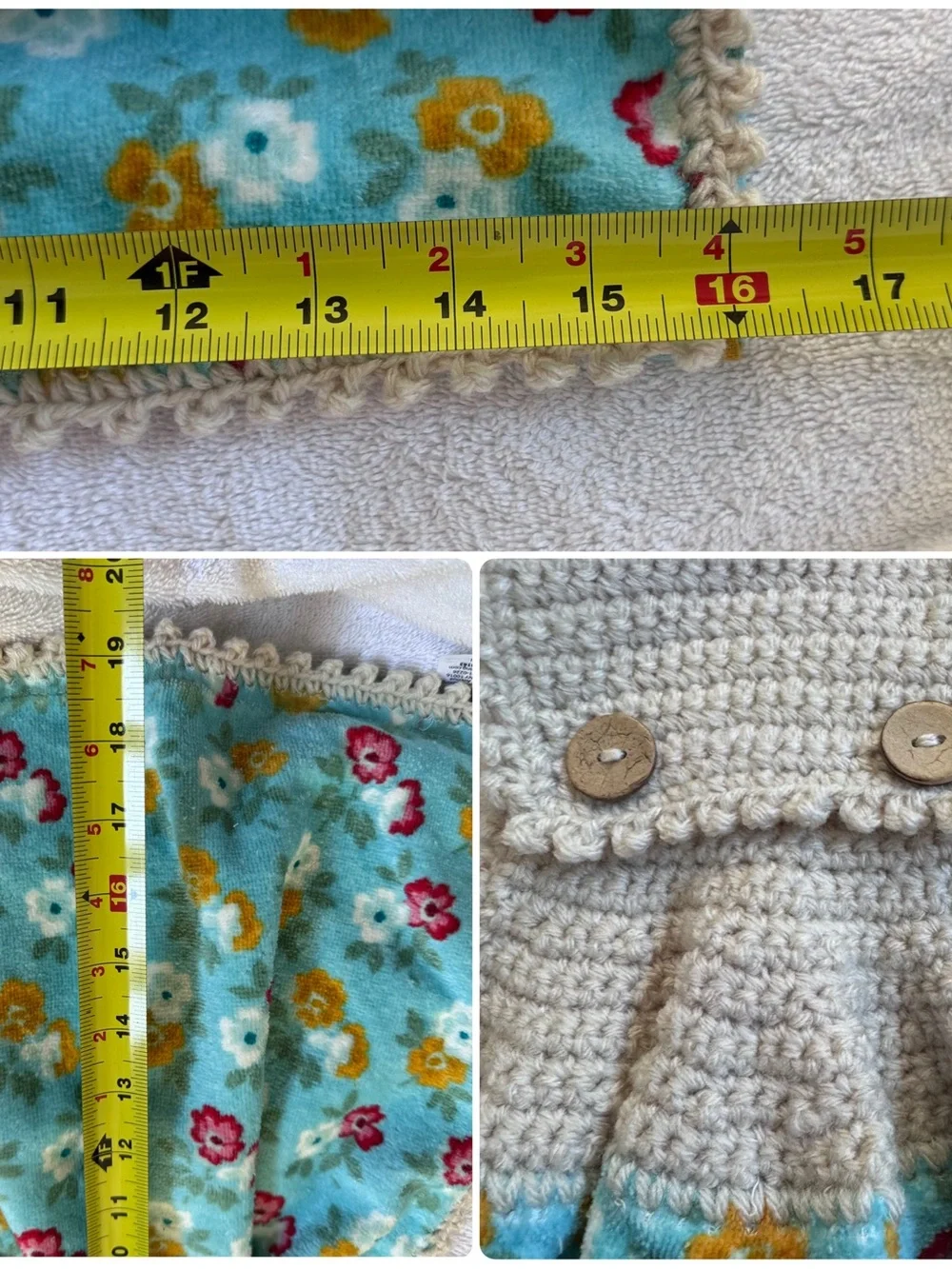 Handmade Pioneer Woman Turquoise Floral Crochet Hanging Kitchen Towel